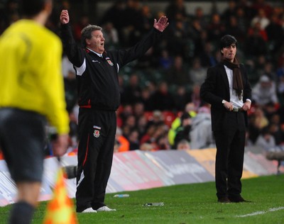 01.04.09 - Wales v Germany - World Cup 2010 - Qualifying Group 4 Wales Manager John Toshack with Germany coach Joachim Low behind  