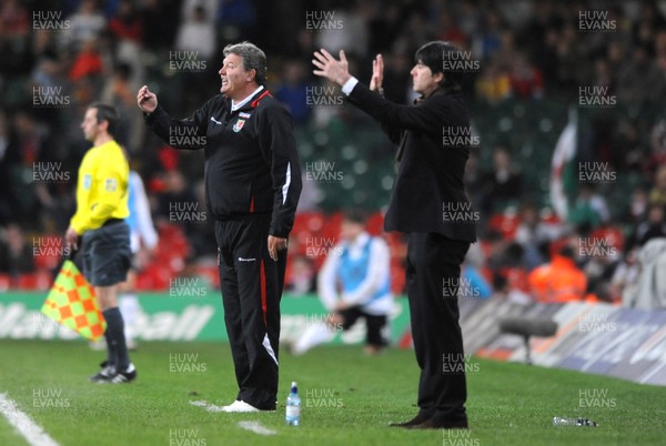01.04.09 - Wales v Germany - 2010 FIFA World Cup Qualifying Group 4 - Wales manager John Toshack(L) and Germany manager Joachim Low look on. 