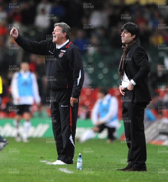 01.04.09 - Wales v Germany - 2010 FIFA World Cup Qualifying Group 4 - Wales manager John Toshack(L) and Germany manager Joachim Low look on. 