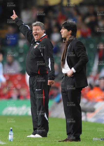 01.04.09 - Wales v Germany - 2010 FIFA World Cup Qualifying Group 4 - Wales manager John Toshack(L) and Germany manager Joachim Low look on. 