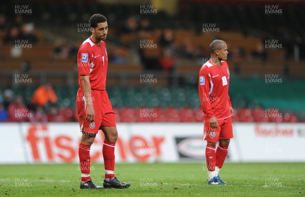 01.04.09 - Wales v Germany - 2010 FIFA World Cup Qualifying Group 4 - Wales' Lewin Nyatanga and Wales' Rob Earnshaw look dejected. 