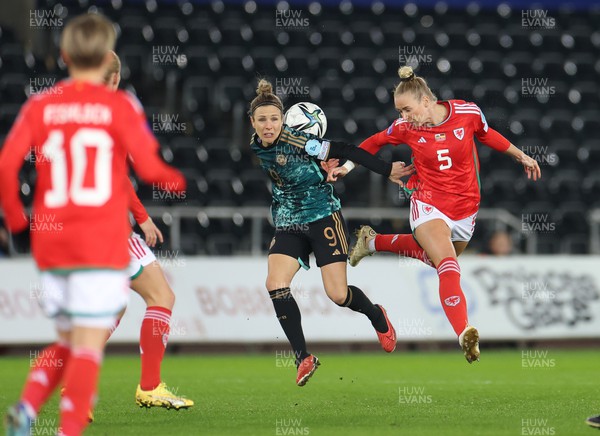 051223  - Wales v Germany, UEFA Women’s Nations League - Rhiannon Roberts of Wales and Svenja Huth of Germany compete for the ball