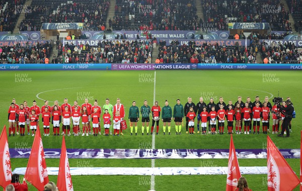 051223  - Wales v Germany, UEFA Women’s Nations League - The teams line up for the anthems
