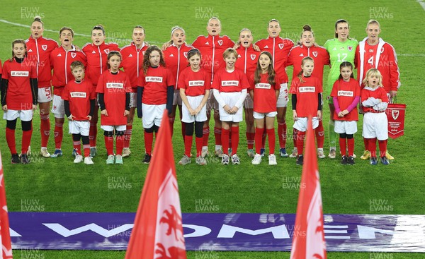 051223  - Wales v Germany, UEFA Women’s Nations League - The Wales team line up for the anthems