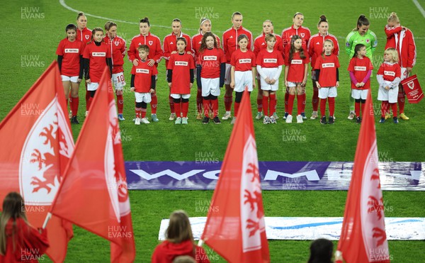 051223  - Wales v Germany, UEFA Women’s Nations League - The Wales team line up for the anthems