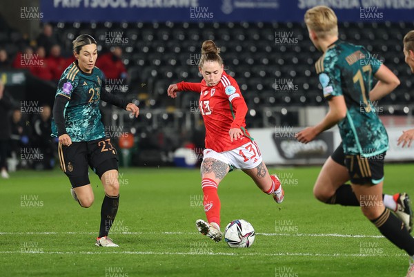 051223  - Wales v Germany, UEFA Women’s Nations League - Rachel Rowe of Wales fires a shot at goal