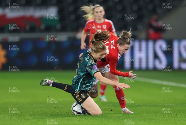 051223  - Wales v Germany, UEFA Women’s Nations League - Rachel Rowe of Wales and Sjoeke Nusken of Germany compete for the ball