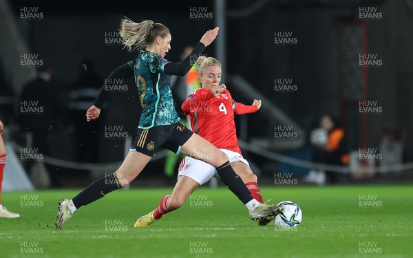 051223  - Wales v Germany, UEFA Women’s Nations League - Sophie Ingle of Wales tackles Jule Brand of Germany