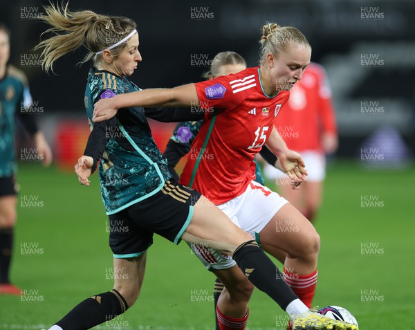 051223  - Wales v Germany, UEFA Women’s Nations League - Elise Hughes of Wales looks to keep possession