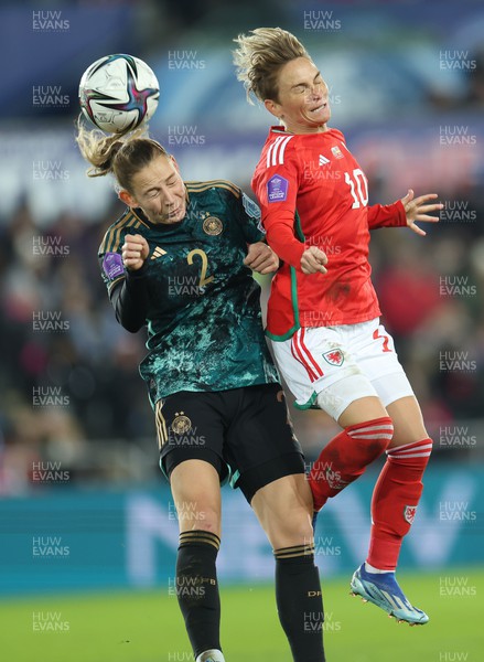 051223  - Wales v Germany, UEFA Women’s Nations League - Jess Fishlock of Wales and Sarai Linder of Germany compete for the ball