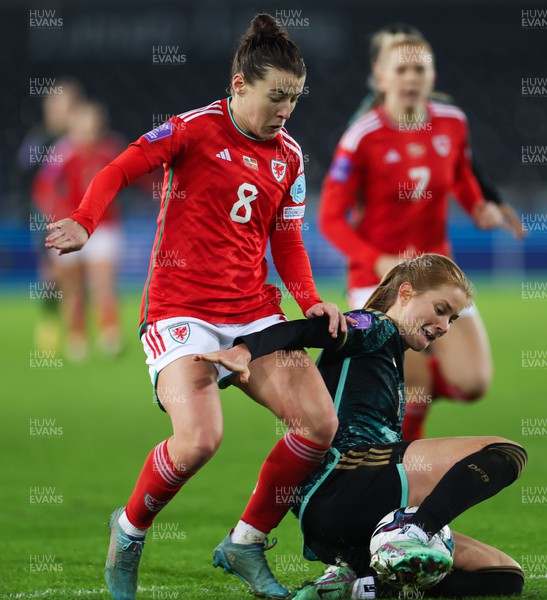 051223  - Wales v Germany, UEFA Women’s Nations League - Angharad James of Wales is challenged by Sjoeke Nusken of Germany