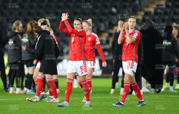 051223  - Wales v Germany, UEFA Women’s Nations League - Kayleigh Green of Wales and Gemma Evans of Wales applaud the fans at the end of the match
