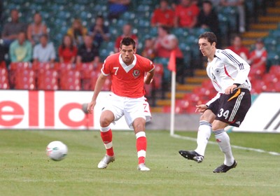 08.09.07 - Euro 2008 Qualifying, Group D Wales v Gemany Wales' Joe Ledley tries to close down Germany's Roberto Hilbert 