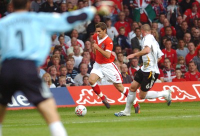 08.09.07 - Euro 2008 Qualifying, Group D Wales v Gemany Wales' Sam Ricketts tries to get past Germany's Christian Pander 