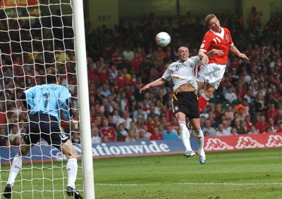 08.09.07 - Euro 2008 Qualifying, Group D Wales v Gemany Wales' Freddy Eastwood beats Germany's Christian Pander to a cross but fails to hit the target 