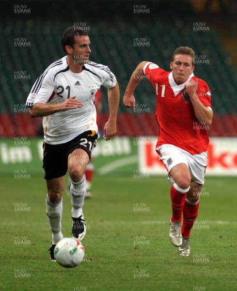 08.09.07 - Euro 2008 Qualifying, Group D Wales v Gemany Germany's Christoph Metzelder and Wales' Freddy Eastwood 