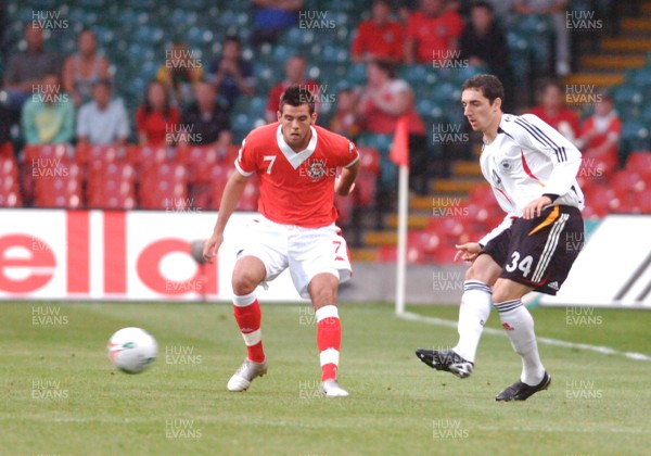 08.09.07 - Euro 2008 Qualifying, Group D Wales v Gemany Wales' Joe Ledley tries to close down Germany's Roberto Hilbert 