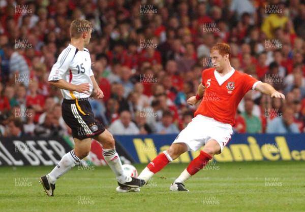08.09.07 - Euro 2008 Qualifying, Group D Wales v Gemany Wales' James Collins tries to get the ball past Germany's Thomas Hizlsperger 