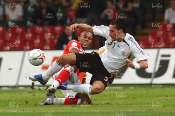 08.09.07 - Euro 2008 Qualifying, Group D Wales v Gemany Germany's Kevin Kuranyi is brought down by a tackle by Wales' Danny Gabbidon 