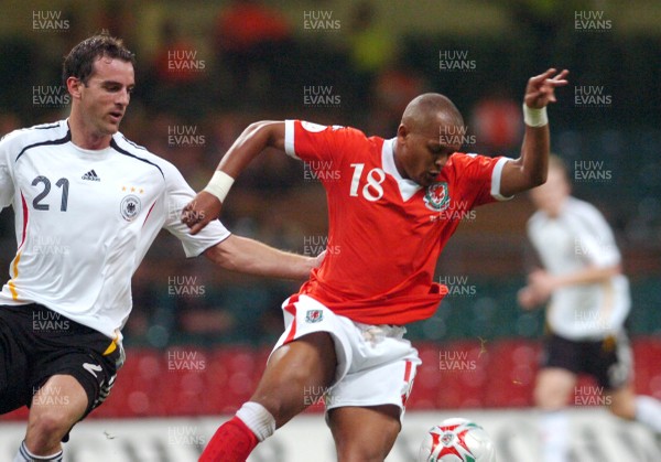 08.09.07 - Euro 2008 Qualifying, Group D Wales v Gemany Wales' Rob Earnshaw is challenged by Germany's Christoph Metzelder 