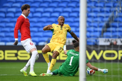020626 - Wales v Ghana - International Friendly - Jordan Ayew of Ghana goes close after a mistake from Joe Rodon of Wales but is saved by Karl Darlow of Wales