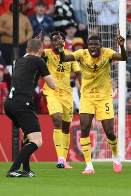 020626 - Wales v Ghana - International Friendly - Thomas Partey of Ghana appeals to the referee after committing a foul