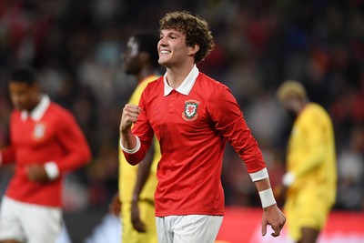 020626 - Wales v Ghana - International Friendly - Lewis Koumas of Wales celebrates scoring a goal