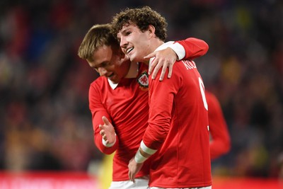 020626 - Wales v Ghana - International Friendly - Lewis Koumas of Wales celebrates scoring a goal with team mates