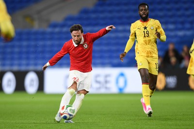 020626 - Wales v Ghana - International Friendly - Josh Sheehan of Wales has a shot on goal