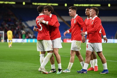 020626 - Wales v Ghana - International Friendly - Lewis Koumas of Wales celebrates scoring a goal with team mates