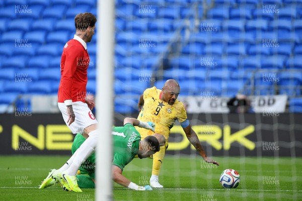020626 - Wales v Ghana - International Friendly - Jordan Askew of Ghana goes close after a mistake from Joe Rodon of Wales but is saved by Karl Darlow of Wales