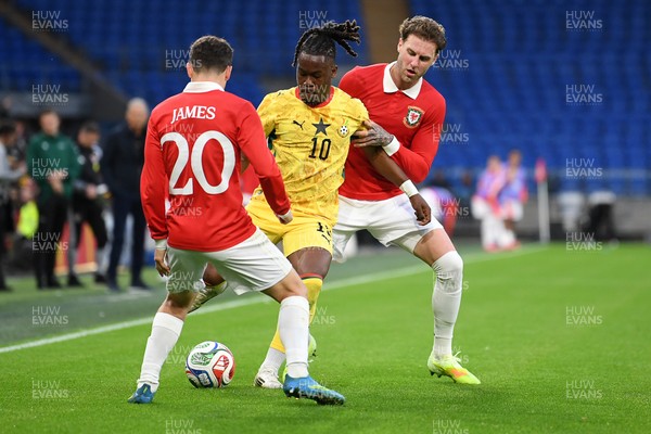 020626 - Wales v Ghana - International Friendly - Joe Rodon of Wales is challenged by Brandon Thomas-Asante of Ghana