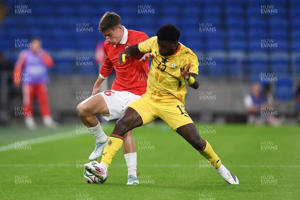020626 - Wales v Ghana - International Friendly - Cameron Congreve of Wales is challenged by Christopher Bonsu Baah of Ghana