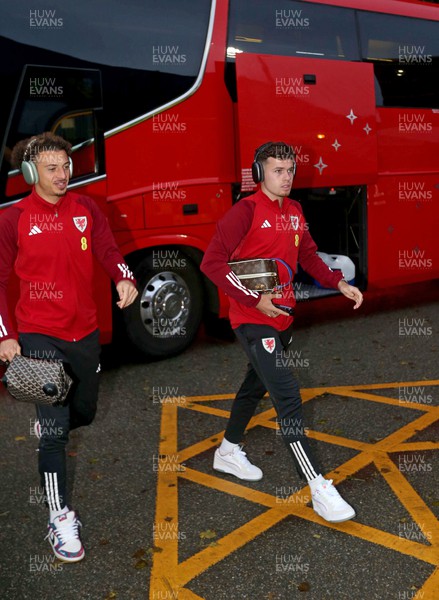111023 - Wales v Gibraltar - International Challenge Match - Ethan Ampadu and Neco Williams of Wales arrive
