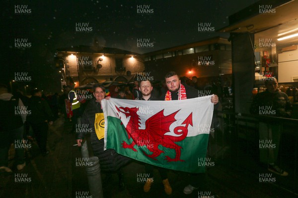 111023 - Wales v Gibraltar - International Challenge Match - Wales fans Mandy Davies, Sam Littler and Hugo Matthews before the match