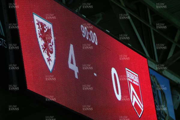 111023 - Wales v Gibraltar - International Challenge Match - Scoreboard at full time showing the 4-0 score