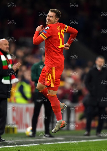 191119 - Wales v Hungary - UEFA Euro Championship Qualifying - Aaron Ramsey of Wales celebrates scoring his sides first goal