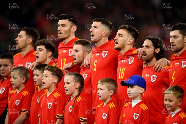 191119 - Wales v Hungary - UEFA Euro Championship Qualifying - Chris Mepham of Wales during the anthems