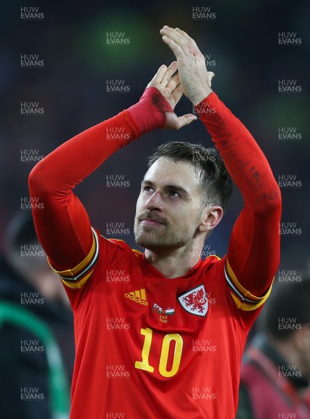 191119 - Wales v Hungary, European Cup 2020 Qualifier - Aaron Ramsey of Wales celebrates at the end of the match