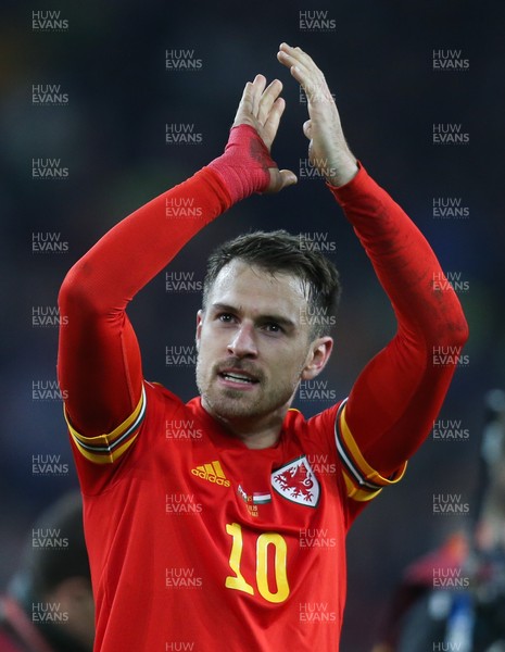 191119 - Wales v Hungary, European Cup 2020 Qualifier - Aaron Ramsey of Wales celebrates at the end of the match