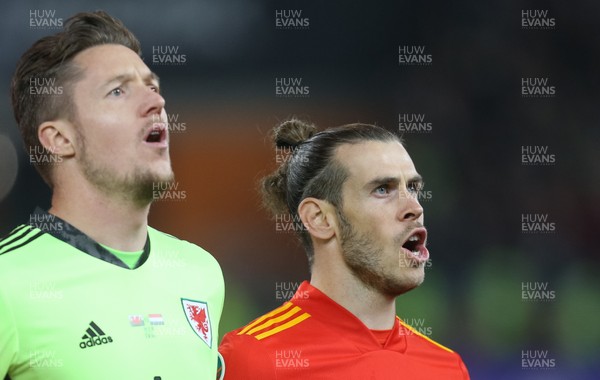 191119 - Wales v Hungary, European Cup 2020 Qualifier - Wales goalkeeper Wayne Hennessey and Gareth Bale of Wales at the start of the match