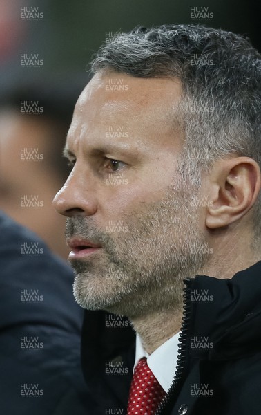 191119 - Wales v Hungary, European Cup 2020 Qualifier - Wales manager Ryan Giggs sings the national anthem at the start of the match