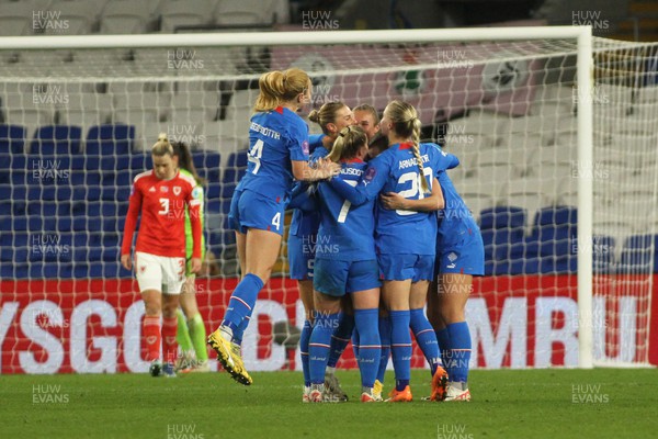 011223 - Wales v Iceland - UEFA Women�s Nations League - Players of Iceland celebrate as they extend their lead 