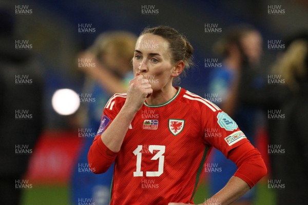 011223 - Wales v Iceland - UEFA Women’s Nations League - Rachel Rowe of Wales is dejected at the final whistle