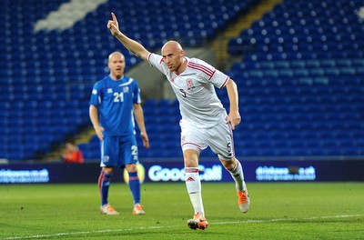 050314 - Wales v Iceland - Friendly -James Collins of Wales celebrates his goal