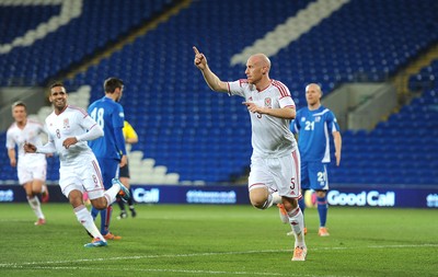 050314 - Wales v Iceland - Friendly -James Collins of Wales celebrates his goal
