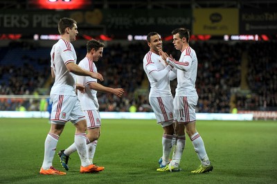 050314 - Wales v Iceland - Friendly -Gareth Bale of Wales celebrates his goal