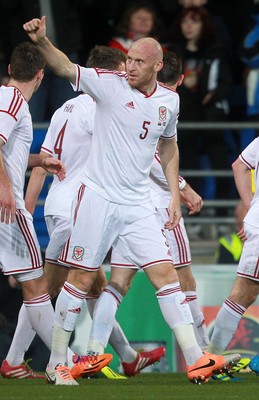 050314 - Wales v Iceland - Vauxhall International Friendly - James Collins of Wales celebrates scoring the first goal of the game