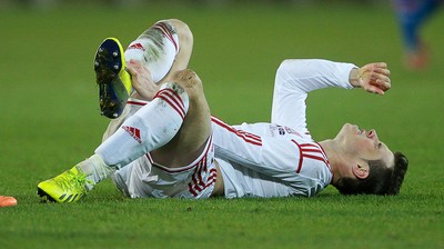 050314 - Wales v Iceland - Vauxhall International Friendly - Gareth Bale of Wales down during the game