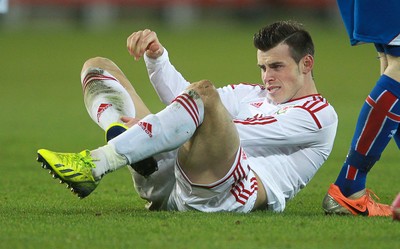050314 - Wales v Iceland - Vauxhall International Friendly - Gareth Bale of Wales down during the game